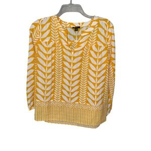 Ann Taylor Petite Leaf V Long Sleeve Light Cotton Yellow White size SP‎